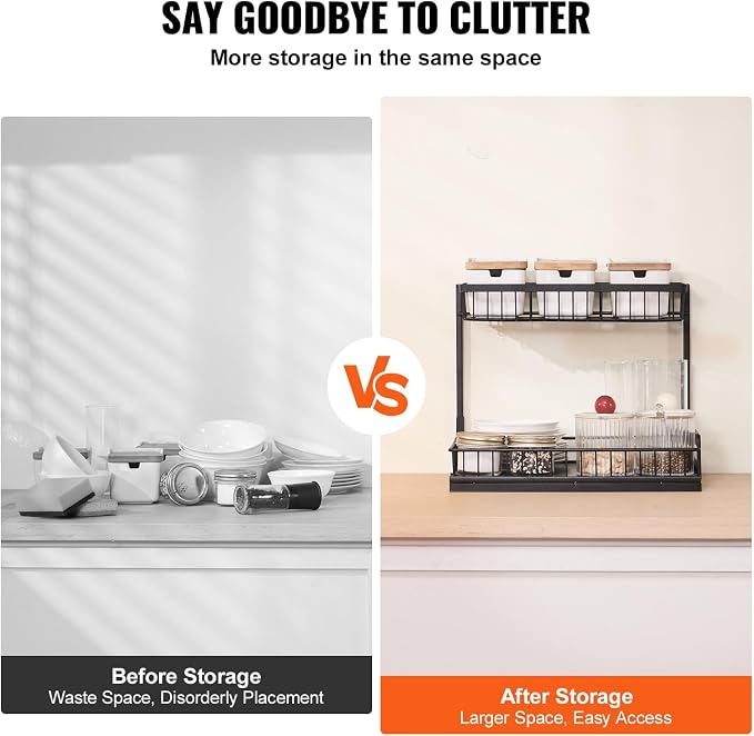 VEVOR 2 Tier Pull Out Cabinet Organizer(10.7"W x 14.2"D), Under Sink Organizer and Storage, Slide Out Drawer Cabinet Organizer, Wire Basket Sliding Storage, 12.5"Wx15.5"Dx13"H Install Size for Cabinet | Kitchen Slide Out Drawer Wire Basket Sliding Stor...