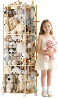Stuffed Animal Storage Zoo with Wheels,Montessori-Inspired Solid Pine Wood Plush Toy Organizer,Extra Tall Stuffed Animal Holder with Thick Elastic Cords for Nursery,Kids Room and Bedroom,Extra Large