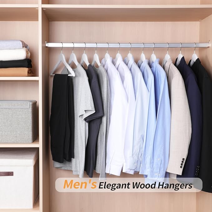 Amazon Basics Wood Suit Clothes Hangers for Closet Organizer, White, 60-Pack