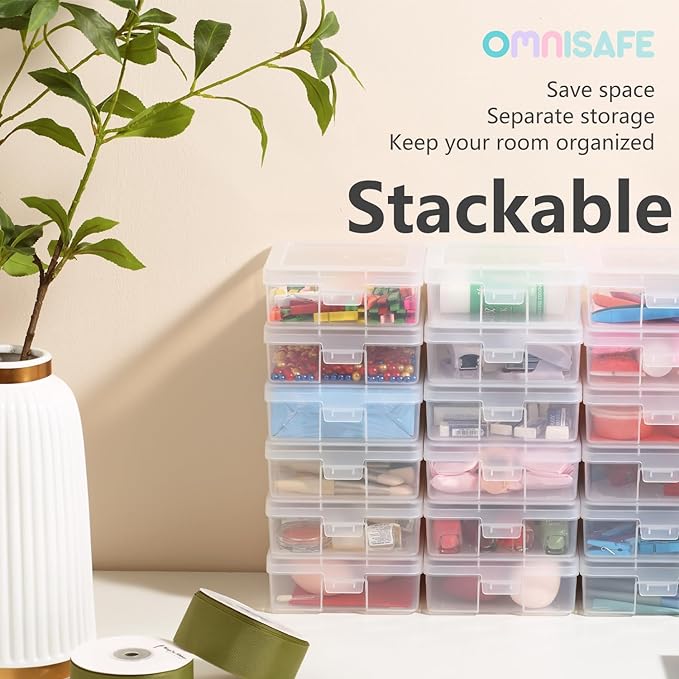 18 Pack Small Plastic Hobby Art Craft Organizer,Storage Containers | Stackable Design, Clear, Latching Lid, High-Grade Material, for Pencil Box, for Crayon