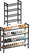 Mavivegue Expandable Shoe Rack, 4-Tier 19"-43.3" Adjustable Shoe Rack for Closet,Hall Entryway,Front Door,Garage, Sturdy Steel Space-Saving Rack, Black