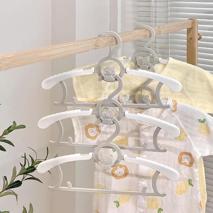 Baby Clothes Hangers 50 Pack, Plastic Kids Hangers Space Saving for Closet | Grey Hanger for Toddler Girl and Boy - Lightweight Anti-Slip Cascading Padded Extendable Adjustable Pant Bear Children Hangar