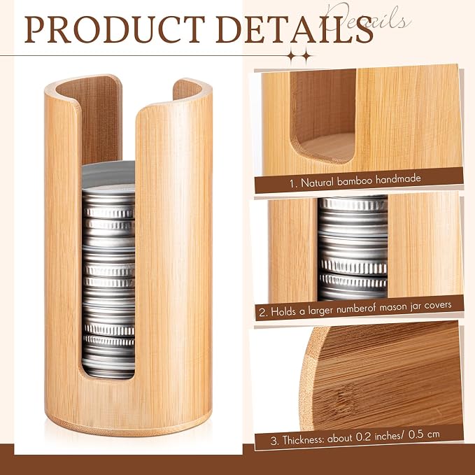 Suclain 2 Pcs Mason Jar Lid Organizer (Only for Regular Mouth) Bamboo Vertical Mason Jar Lid Storage Accessories Tumbler Lids Holder Cup Lids Organizer for Home Kitchen Countertop Cupboard
