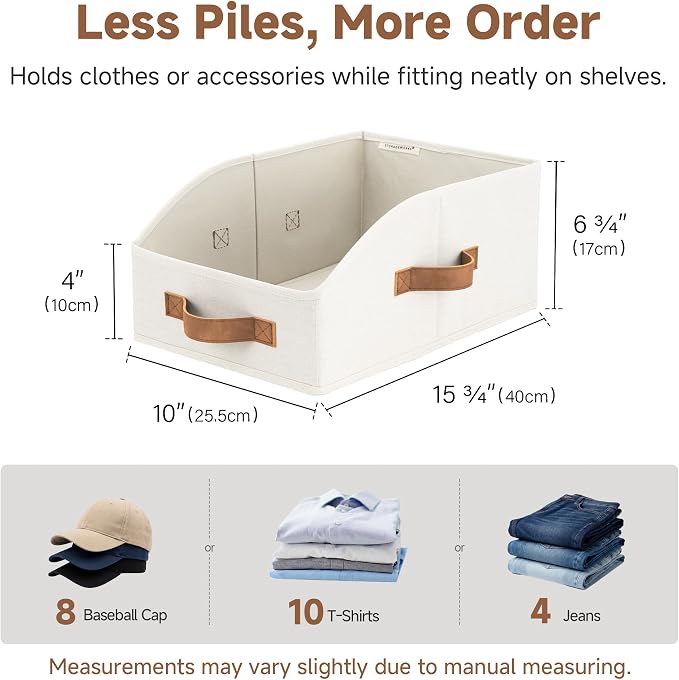 StorageWorks Closet Baskets for Organizing, Trapezoid Storage Bins, Linen Closet Organizers and Storage, Clothes Storage Baskets, Medium, Ivory White, 3-Pack
