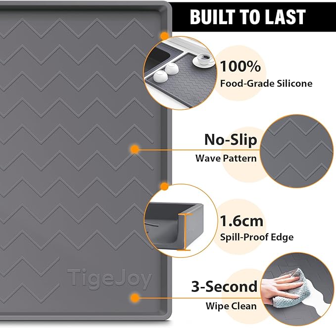 TigeJoy 37" x 19" Under Sink Mats for Kitchen Waterproof, Leak-Proof Silicone Mat Sink Protector and Cabinet Liner, Kitchen Essentials Organizer and Storage, Boot or Shoe Tray, Pet Feeding Mat