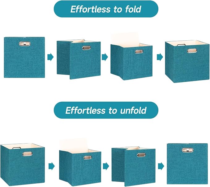 Posprica Collapsible Storage Bins,13×13 Foldable Storage Cube Boxes Fabric Drawer Fabric Storage Bins Vinyl Record Cubby Cubes with Handles for Bookcase, Closet, Shelf, Cabinet, 4 Pack