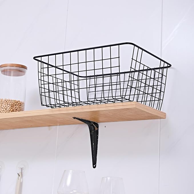 Brightalk 14" Upright Freezer Storage Baskets, Black Wire Storage Bins Large Bakset for Freezer, Pantry, Bathroom Organizing, Set of 4