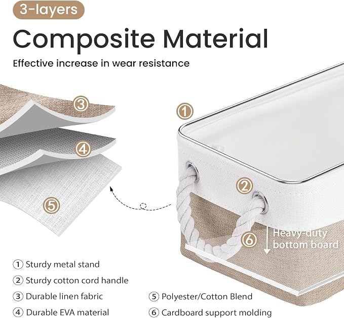 Storage Baskets for Shelves 11.8x7.9x5.2 Inch, Foldable Fabric Storage Bins with Handles, Small Storage Baskets for Organizing Closet, Office, Home Organization (3-Pack, White&Khaki)