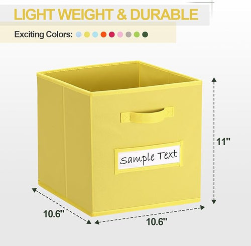 11x11 storage cube bins (Set of 10) Foldable Fabric storage cubes with 10 Labels Window Cards & a Pen,11 inch cube storage bin,Closet Organizers for Shelves,Cubby Organizer Boxes,Dark Yellow