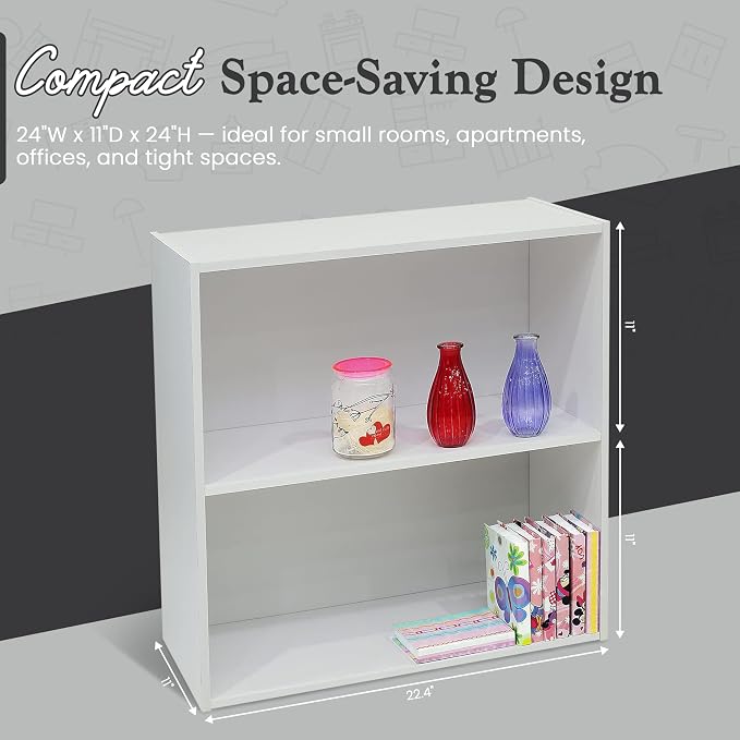KB Designs - Wood Bookcase Storage Organizer – 2 Tier Shelf Wood Shelf for Books & Decor, Compact Shelf Storage Organizer for Bedroom, Kids Room & Home Office