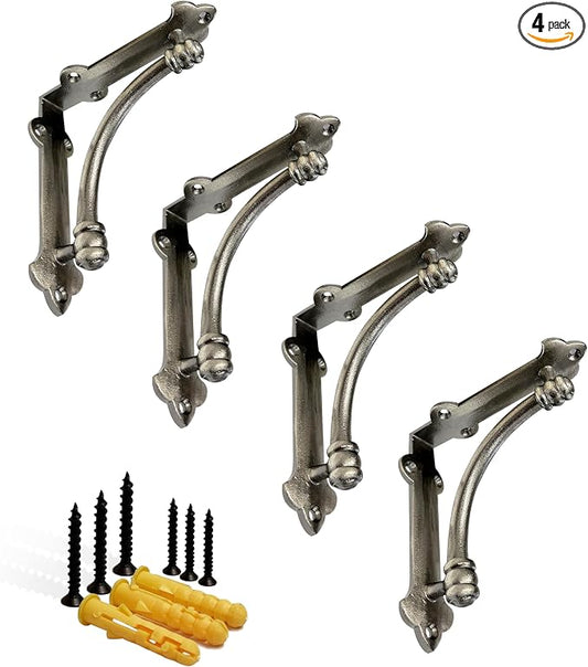 NACH Decorative Shelf Brackets, 4 Pack of 5.25 x 1.25 x 5.25 inch Antique Metal Cast Iron Shelf Brackets - Decorative Brackets for Mounting - Industrial Style Brackets
