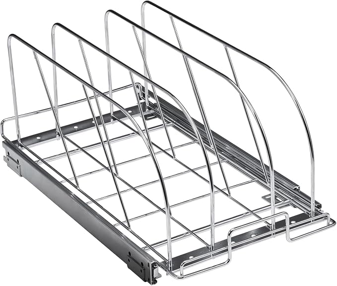 VEVOR Pan and Pot Rack, Expandable Pull Out Under Cabinet Organizer, Cookie Sheet Baking Pans tray Organization, Adjustable Wire Dividers, Steel Lid Holder for Kitchen Cabinet & Pantry Storage, 11.7"W