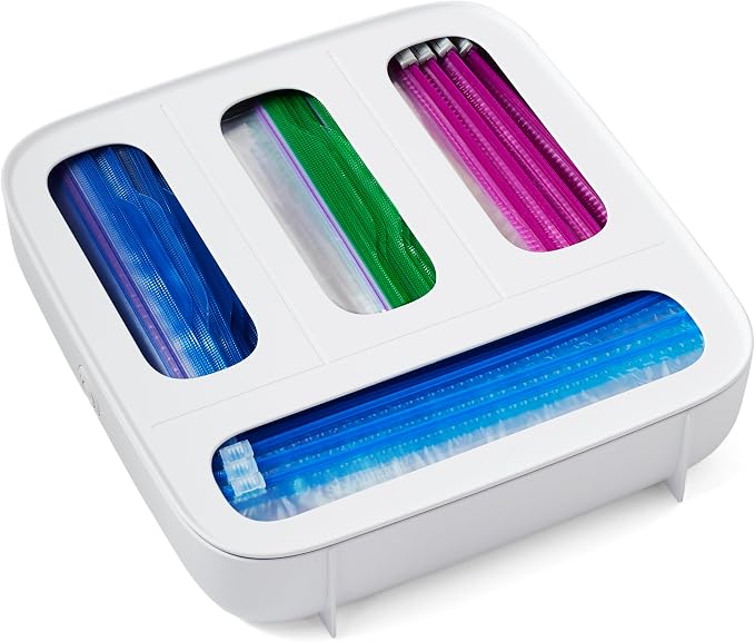 YouCopia StoraBag Food Bag Dispenser, Family Size 4-Slot, Plastic Sandwich Bags Drawer Organizer for Kitchen Storage