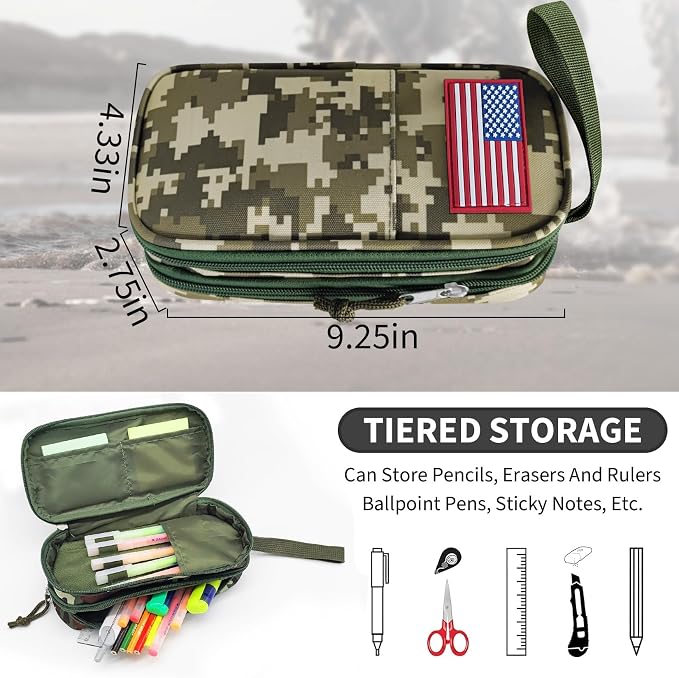 Tactica Pencil Case for Boys,Large Boys Pencil Pouch with Zipper Compartments, Big Capacity Pen Box Pen Bag Organizer for School College Office Kids Teen Boy Men Adult