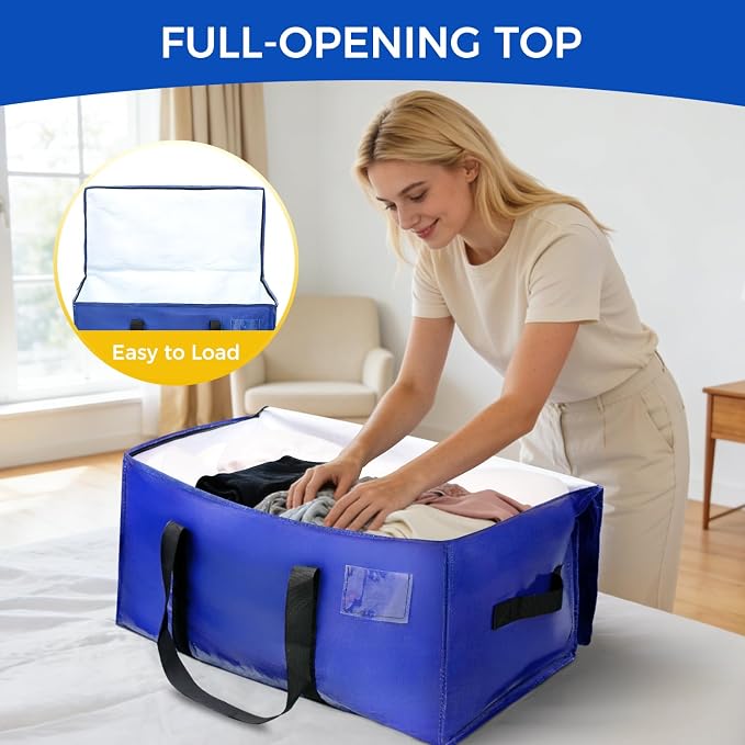 BAGAIL Heavy Duty Moving Bags with Strong Handle, Extra Large Moving Boxes, Storage Tote for Clothes, College Moving Supplies(Dark Blue, 6 Pack)