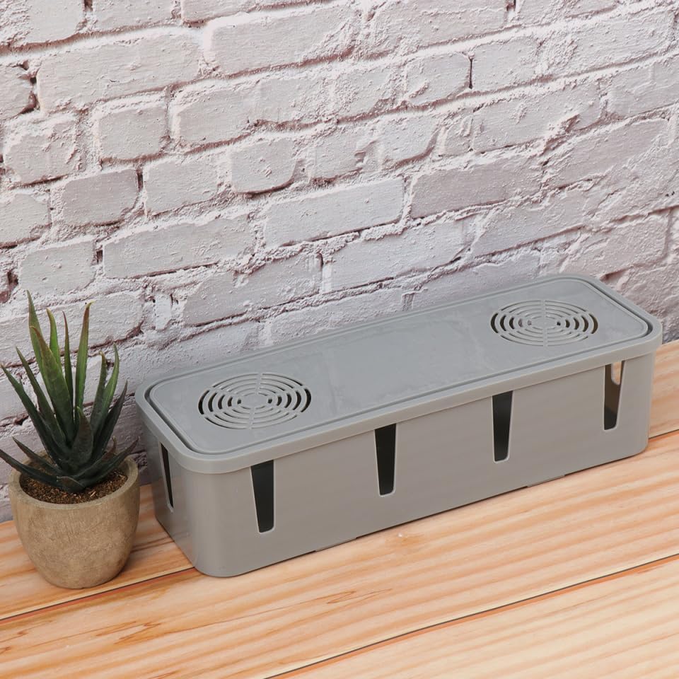 Cabilock Grey Cord Box Plug Socket Safety Box Cable Organizer for Power Strip Storage Wire Management Cover for Home Des