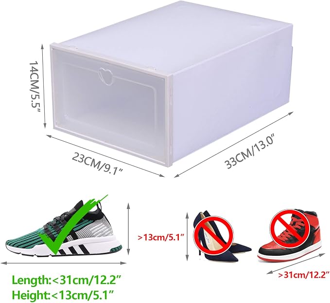 Shoe Storage Box, Foldable Shoe Organizer Boxes, White Plastic Closet Shoe Organizer with Transparent Cover, Free Standing Shoe Rack Easy Assembly Expandable for High Heels, Boots (20 Pair Shoes)