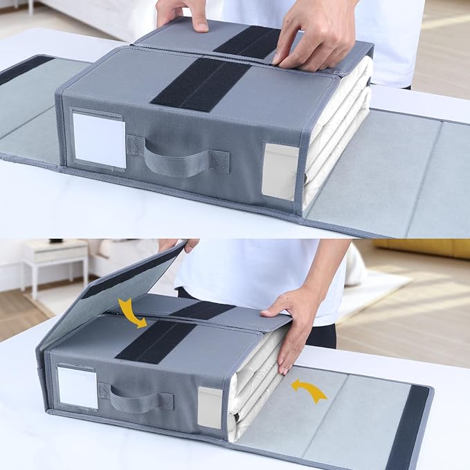 Bed Sheet Organizers and Storage - Foldable Sheet Cube Storage Container with Handles and Labels, Bedding Storage Box for Linen Closet, Wardrobe, Under Bed, Fits King/Queen Sheets, Towels (4 PCS)