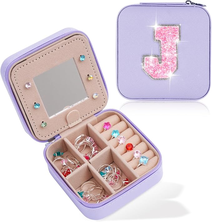 Uygafly Gifts for Teen Girl Trendy Stuff,Birthday Gift for 5 6 7 8 9 10 11 12 13 14 15 Year Old Girls,Cute Travel Jewelry Case Small Box | Lavender,J