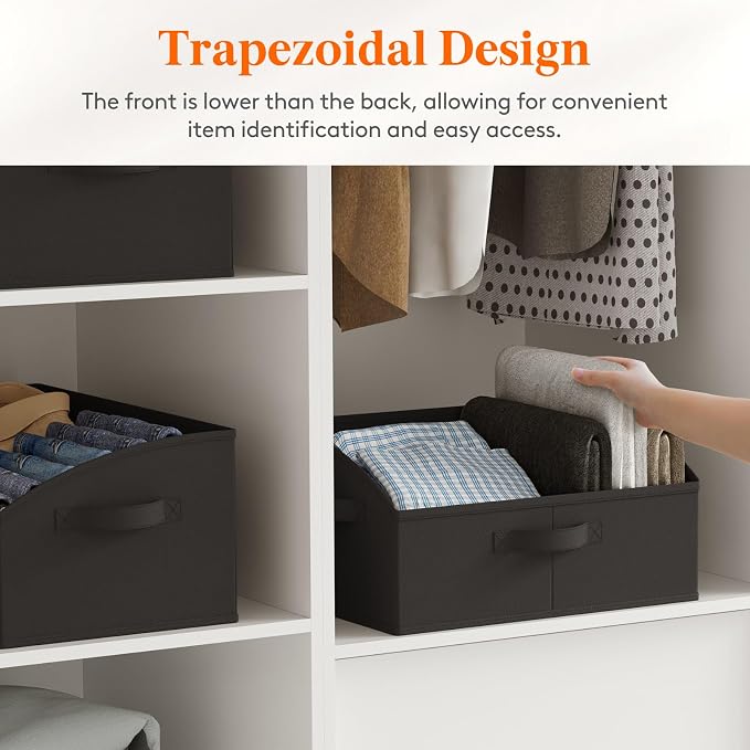 Lifewit Trapezoid Closet Storage Bins for Shelf, 6 Packs Non-woven Closet Organizer Baskets with Handles, Foldable Clothes Containers Boxes for Clothing, Book, Purse, 19L, Large, Black
