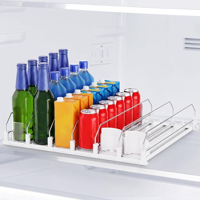 Dayacoco Drink Organizer,Soda Drink Dispenser For Fridge,Fridge Can Drink Organizer,12oz 16oz 20oz-Soda Automatic Dispenser For Fridge And Adjustable Width-Holds Up To 30 Cans,6 Rows