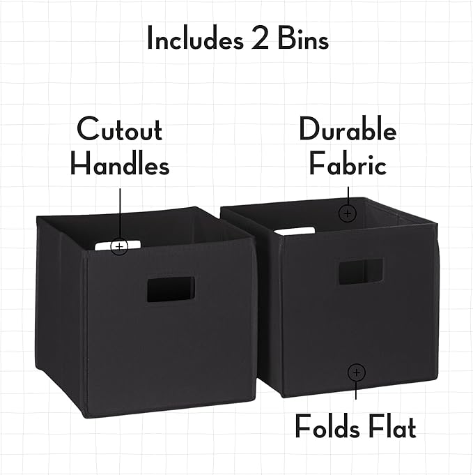RiverRidge Kids 2pc Fabric Collapsible Storage Cube Organizers with Handles for Playroom Organization - Black