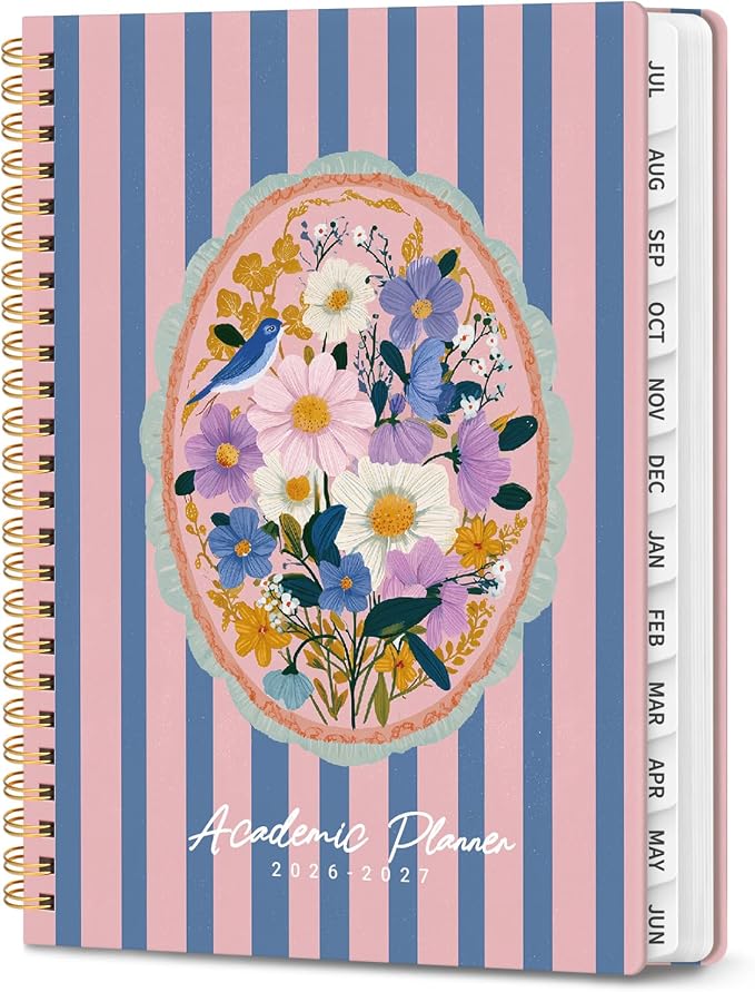 Planner 2026-2027, Hardcover Monthly and Weekly Academic Planner July 2026 - June 2027, Teacher and Student Calendar Agenda Book with Tabs, A5 (6.3" x 8.5"), Ideal for School and Office, Floral Planner, Floral Reverie
