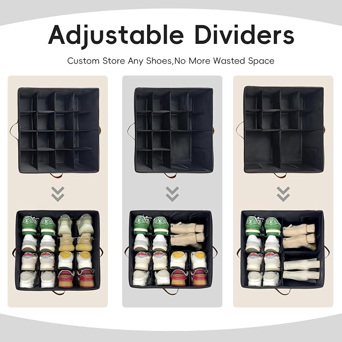 𝐌𝐄𝐂𝐈𝐍𝐅𝐔𝐋 Fabric Shoe Organizer for Closet, 2 Pack Shoe Storage Organizer with Clear PVC Cover and Adjustable Dividers, Fits 16-32 Pairs – Shoe Organizer Box Foldable & Dustproof