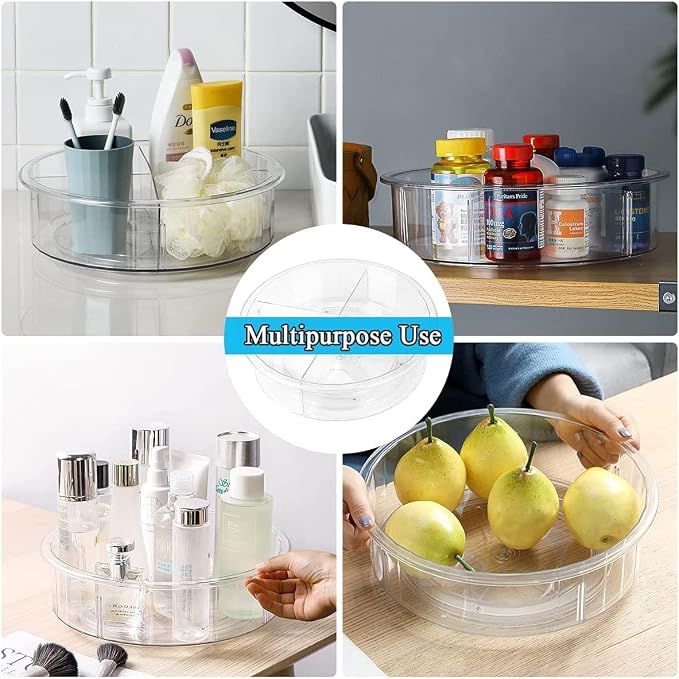 Greenco Lazy Susan Turntable, 12" Round Plastic Clear Storage Organizer with Dividers for Kitchen, Spice Rack, Cabinet, Pantry, Fridge, Freezer, Countertop