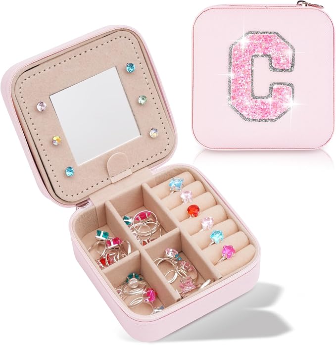 Uygafly Gifts for Teen Girl Trendy Stuff,Birthday Gift for 5 6 7 8 9 10 11 12 13 14 15 Year Old Girls,Cute Travel Jewelry Case Small Box | Pink,C