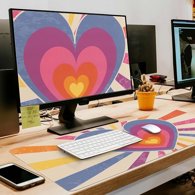 L-SPOUTTO Cute Heart Desk Mat for Keyboard and Mouse,XXL Gaming Mouse Pad | 35.4x15.7in Large Non-Slip Keyboard Pad Waterproof Desktop Mat for Laptop Computer Work Game Home Office