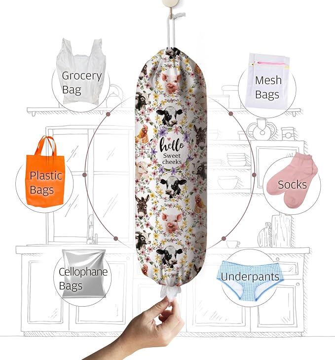 Farm Animal Grocery Bag Holder,Animal Gallery Plastic Bag Organizer Storage,Farm Theme Kitchen Decor 23"x9"