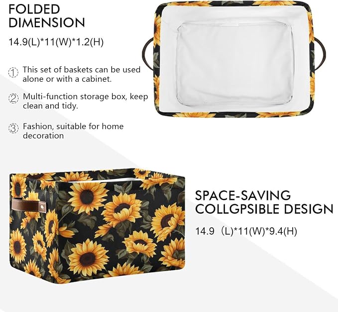 STAYTOP Large Storage Basket Collapsible Storage Bins Waterproof Laundry Basket with Handle.Used for Home Closets, Offices, Bedrooms-Beautiful Sunflower (1Pcs)