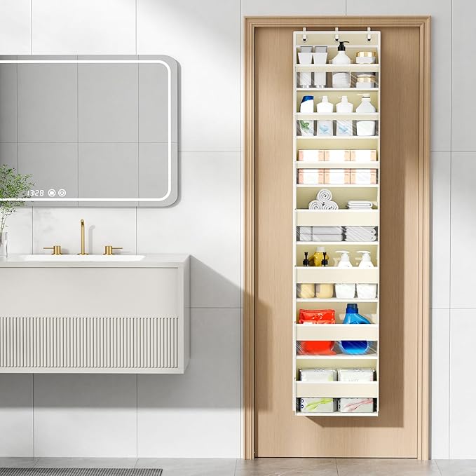 Mefirt Over The Door Organizer, 7 Tier Door Hanging Organizers with 7 Large Pockets 14 Side Pockets, Behind Door Storage Hanging Shelves for Closet Bathroom Bedroom Nursery