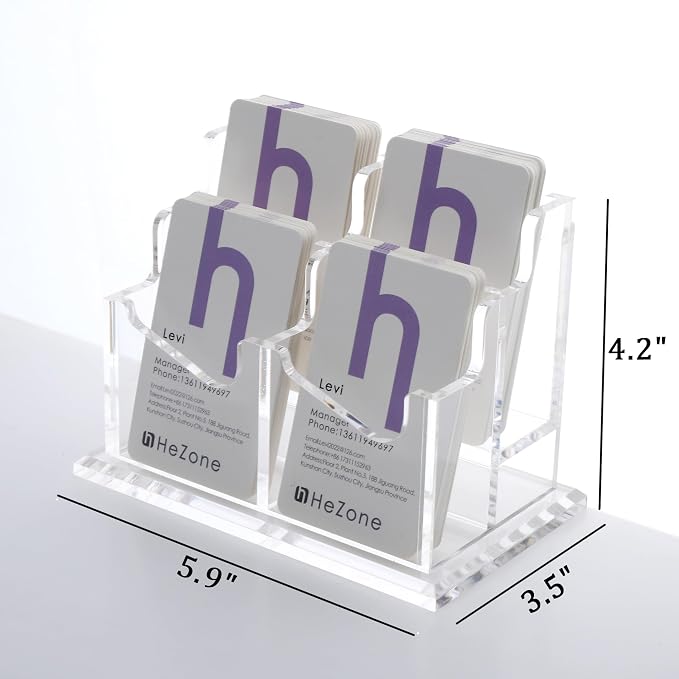 HeZone Business Card Holder Vertical Business Card Display for Desk 4 Slot Acrylic Cards Stand for Women and Men (4 Slot Vertical)