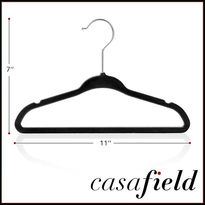 Casafield 100 Velvet Baby Hangers - 11" Size for Infant & Toddler Clothes - Black