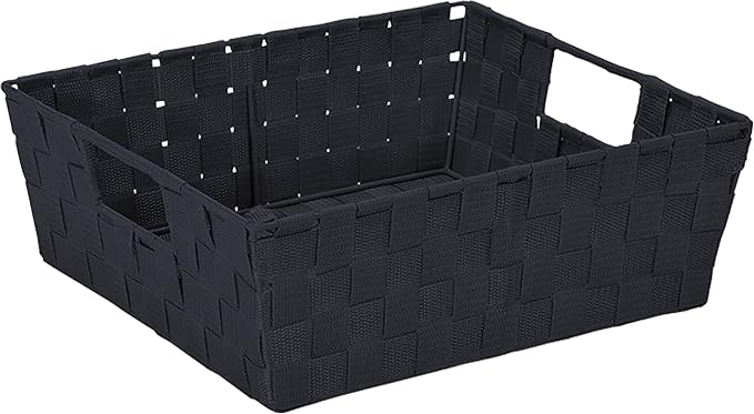 Simplify 15"x 13"x 5" Alloy Steel Rectangular Basket with 2 Built-in Carrying Handles, Black