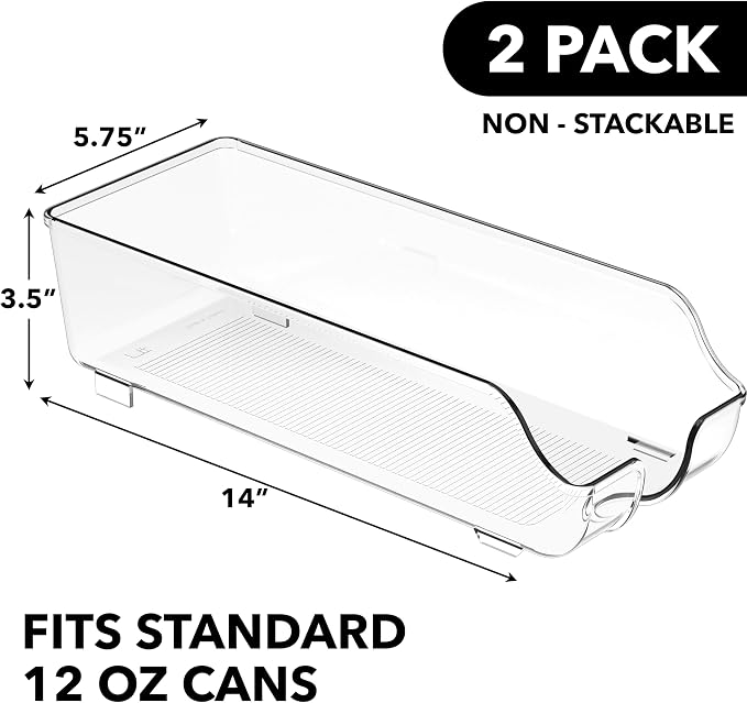 Simple Houseware Soda Can Organizer and Dispenser for Refrigerator / Pantry, Clear, Set of 2