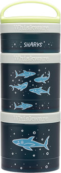 Whiskware Stackable Snack Containers for Kids and Toddlers, 3 Stackable Snack Cups for School or Travel, Sharks(Pack of 1)