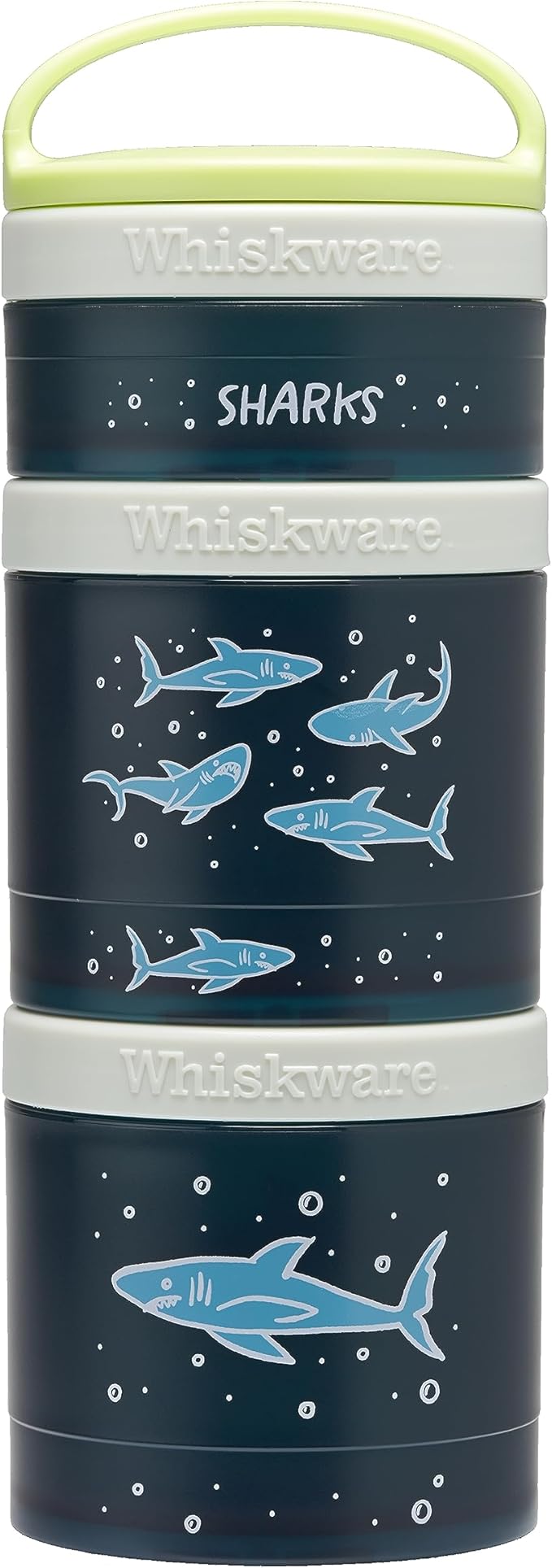 Whiskware Stackable Snack Containers for Kids and Toddlers, 3 Stackable Snack Cups for School or Travel, Sharks(Pack of 1)