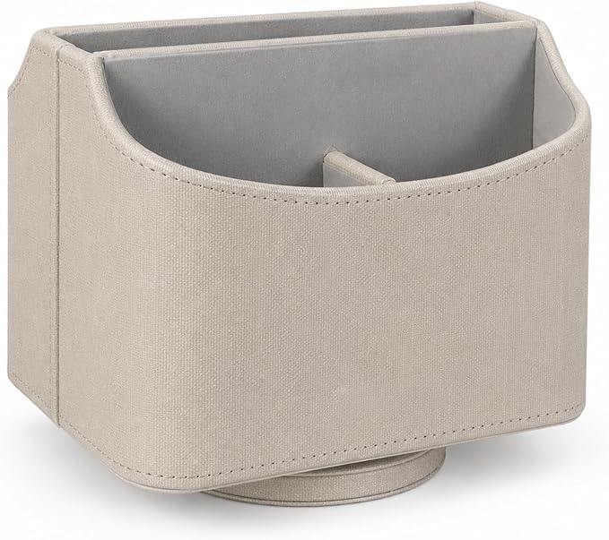 UnionBasic Rotating Desk Organizer, 360 Desk Spinning Caddy, Desktop TV Guide/Mail/Media/Remote Controller Holder Organizer, Beige