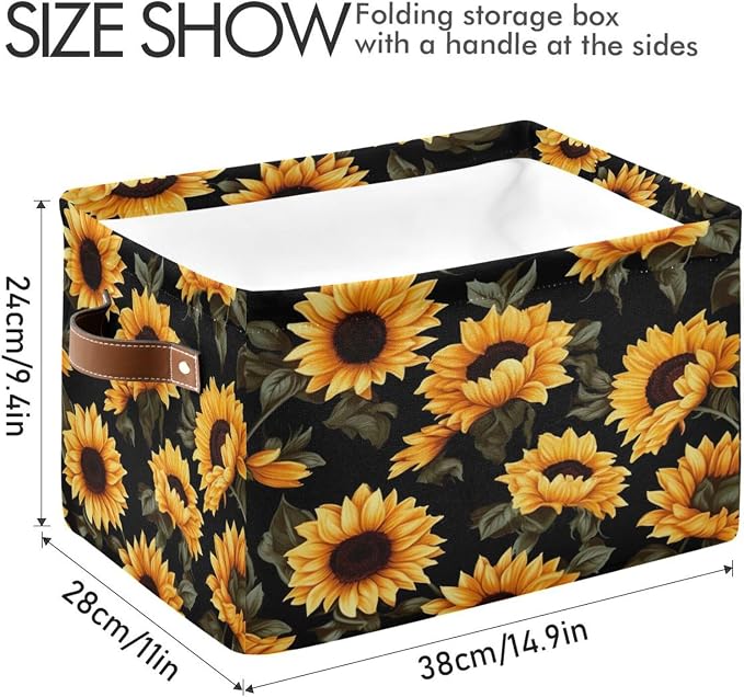 STAYTOP Large Storage Basket Collapsible Storage Bins Waterproof Laundry Basket with Handle.Used for Home Closets, Offices, Bedrooms-Beautiful Sunflower (1Pcs)