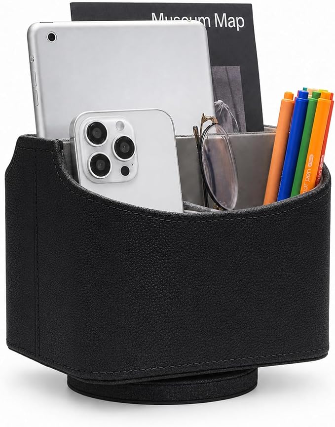 UnionBasic Rotating Desk Organizer, 360 Desk Spinning Caddy, Desktop TV Guide/Mail/Media/Remote Controller Holder Organizer,Fishskin Black