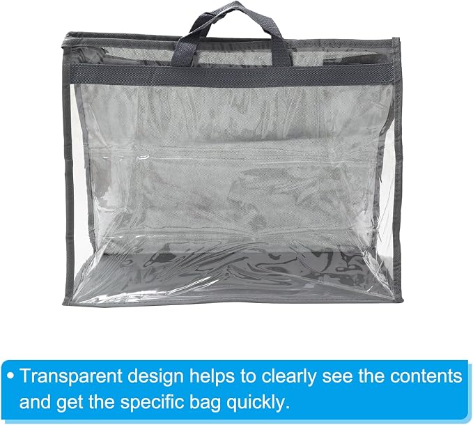 PATIKIL Handbag Dust Bags, 2 Pack Clear Purse Storage Organizer XL Size PVC Dustproof Handbag Cover Transparent Purse Protector, Gray
