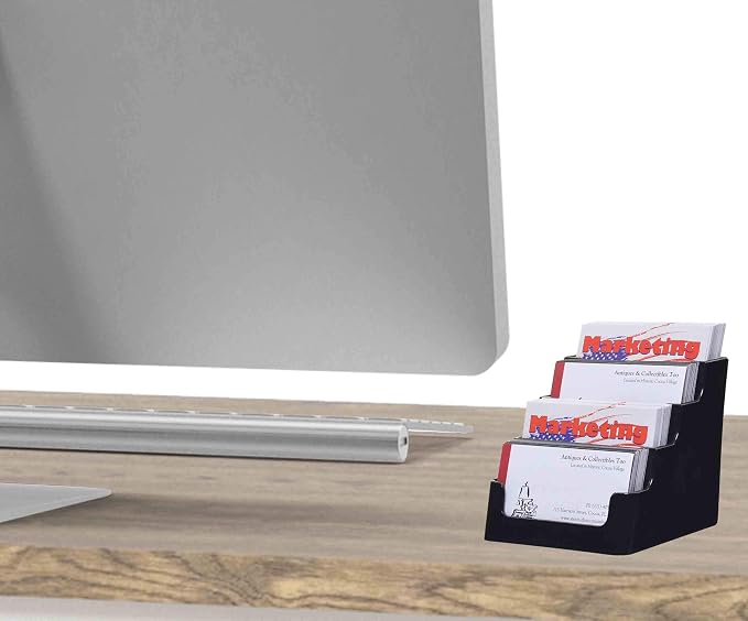 Marketing Holders Business Card Holder Countertop 4 Tier Acrylic Multi Slot Holds 3.5" x 2" Cards Space Saver Display for Offices and Medical Complexes Retail Shops Estate Agents Black