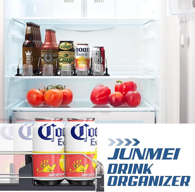 Drink Organizer for Fridge,12oz - Soda Can Dispenser for Refrigerator,Width Adjustable,Automatic Pusher Glide (White 10" D, 3ROWS)