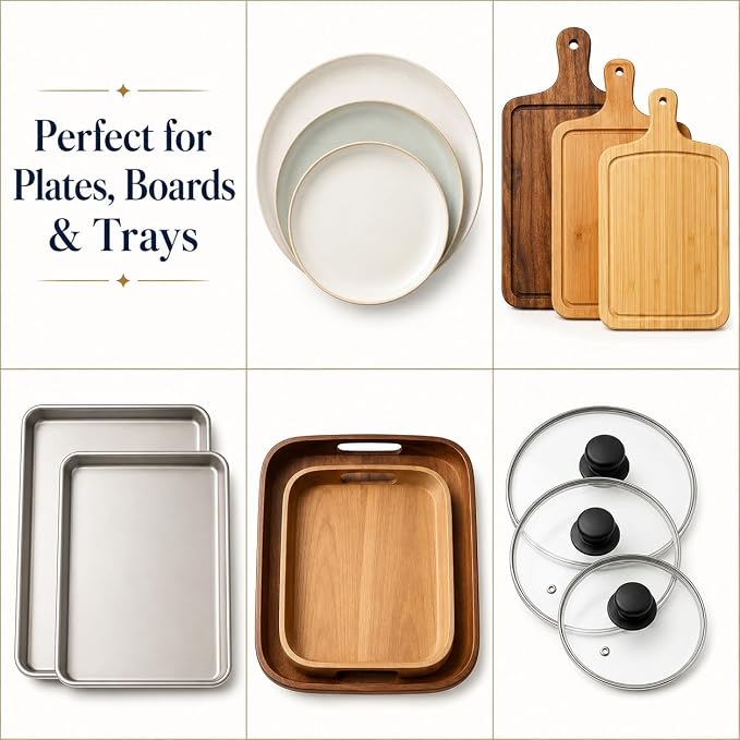 Huji Plates Holder Pots Pans Lid Organizer Rack for Cabinet, Pantry or Kitchen Counter (TWO, WHITE)