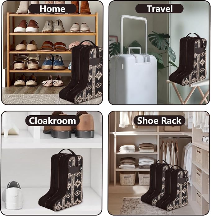 Cowgirl West Boot Bag – Fits Cowboy Boots Up to 17 Inches, Western Travel Case with Southwest Aztec Pattern, Dual-Zipper Tall Boot Storage for Rodeo, Horseback Riding & Equestrian Travel