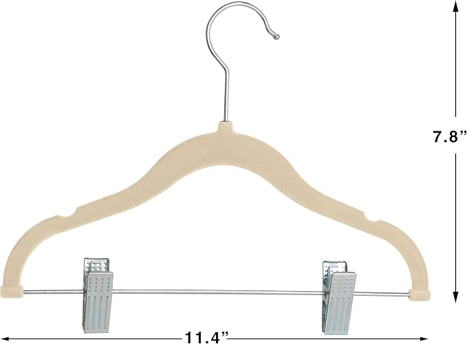 Finnhomy Non-Slip Clothes Hangers for Baby and Kids 20-Pack Velvet Hangers with Movable Clips, Heavy-Duty and Space-Saving for Pants,Skirts, Coat, Beige