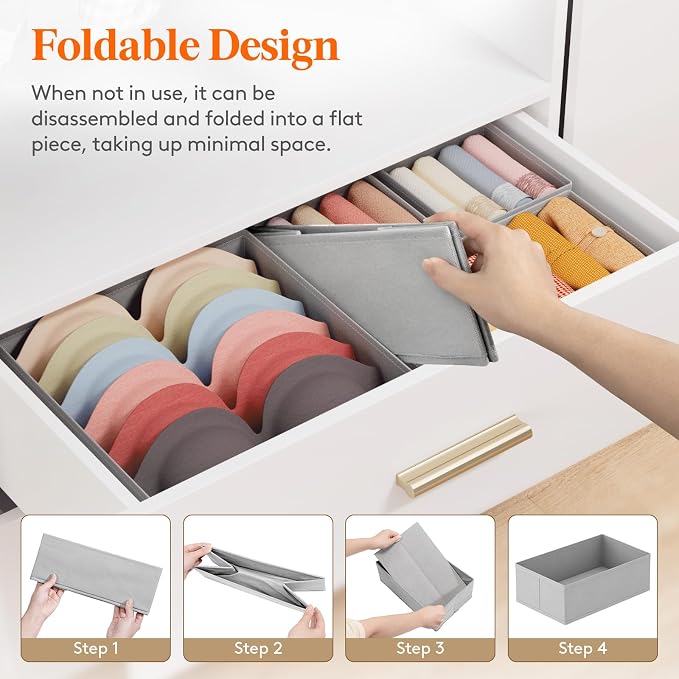 Lifewit Underwear Drawer Organizer for Closet 36 Pack, 3 Sizes Dresser Organizer Dividers, Deep Fabric Foldable Drawer Storage Organizer Bins for Clothes/Sock/Bra, Light Grey